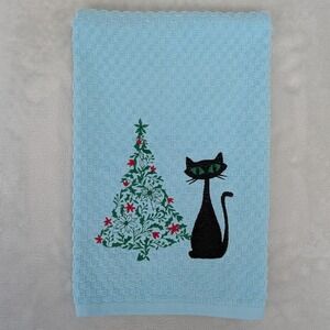 Christmas Mid Mod Cat Retro Mid-Century Modern Atomic Kitchen Bar Hand Towel